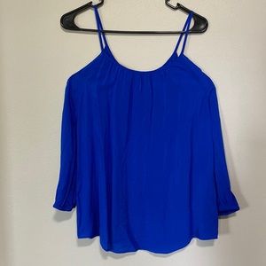 Open shoulder royal blue 3/4 sleeve blouse